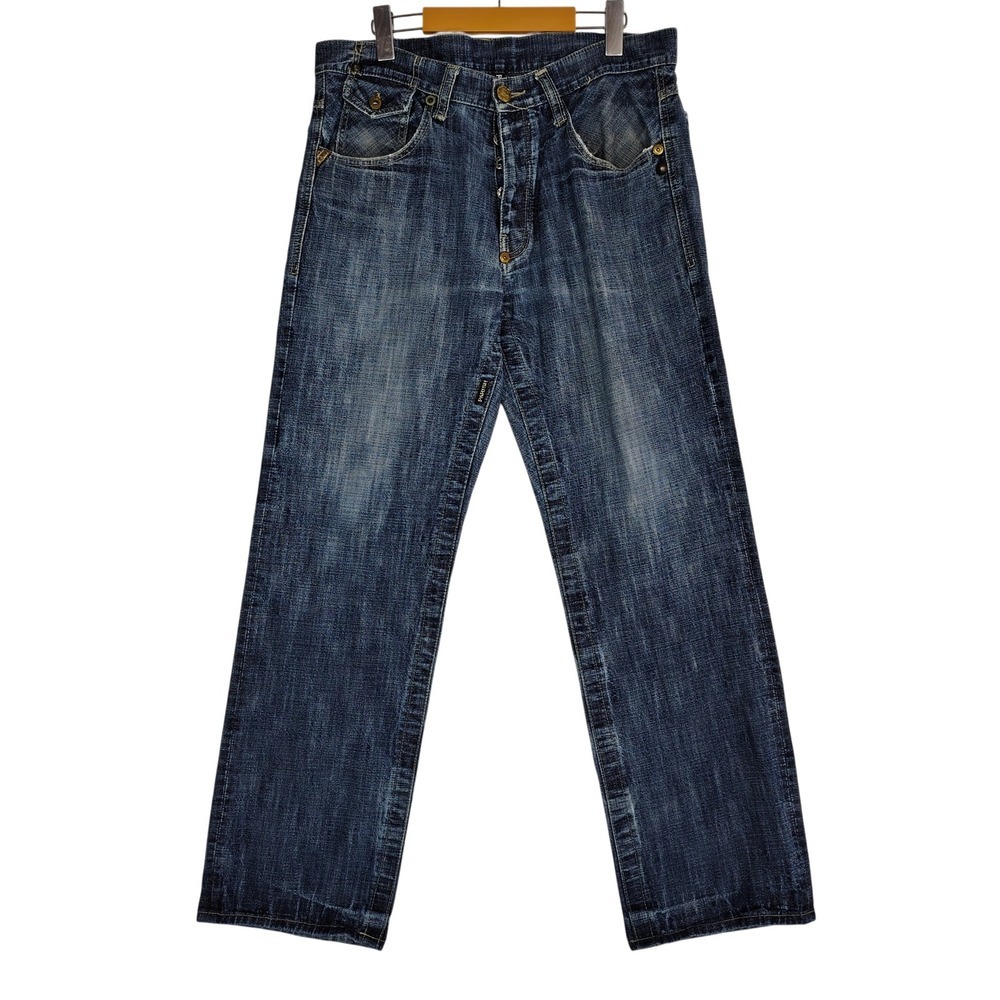 Parish Nation Mens Straight Leg Jeans Blue Denim Button Fly Streetwear 34x31